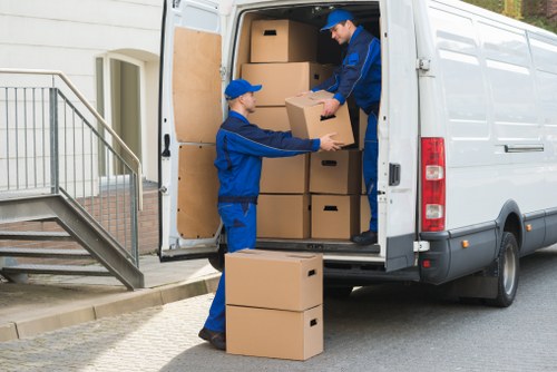 Commercial moving checklist and packed office items ready for transport