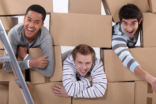 Packed boxes and furniture ready for loading in a Southwark flat